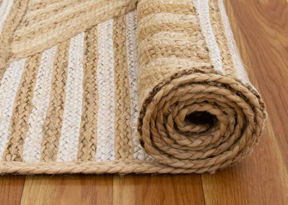 Kilim Area Rug 2x3 Flatweave Hand Braided Jute Offwhite Beige Design Handmade Boho Thick 0.27" Geometric Pattern Carpet Sisal Jute Rug Indoor Outdoor Use Rugs for Bedside, Kitchen, Yoga Mat - Colors A