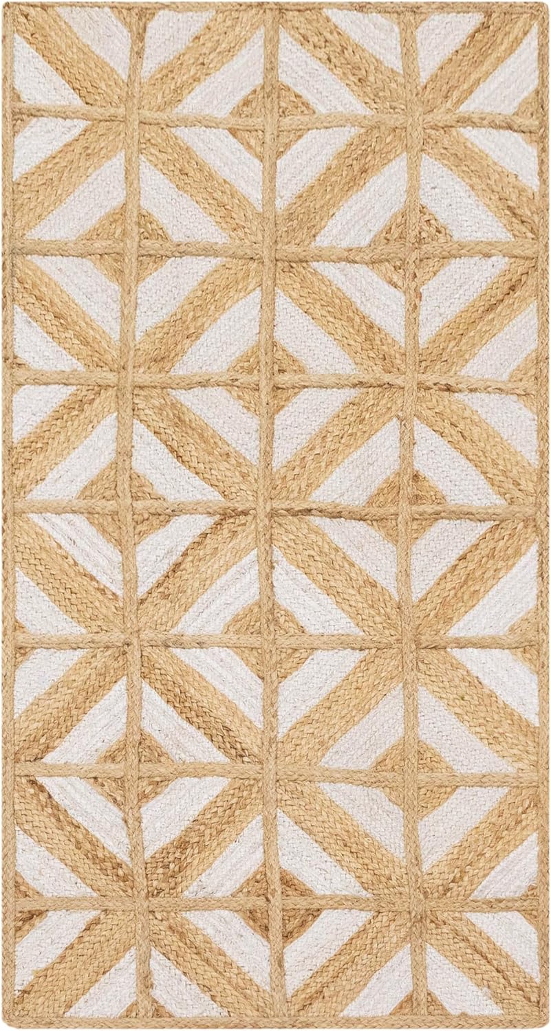 Kilim Area Rug 2x3 Flatweave Hand Braided Jute Offwhite Beige Design Handmade Boho Thick 0.27" Geometric Pattern Carpet Sisal Jute Rug Indoor Outdoor Use Rugs for Bedside, Kitchen, Yoga Mat - Colors A