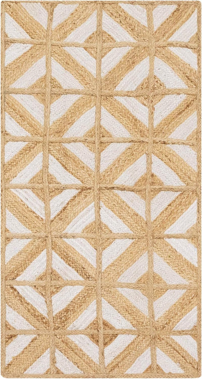 Kilim Area Rug 2x3 Flatweave Hand Braided Jute Offwhite Beige Design Handmade Boho Thick 0.27" Geometric Pattern Carpet Sisal Jute Rug Indoor Outdoor Use Rugs for Bedside, Kitchen, Yoga Mat - Colors A