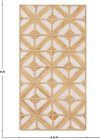 Kilim Area Rug 2x3 Flatweave Hand Braided Jute Offwhite Beige Design Handmade Boho Thick 0.27" Geometric Pattern Carpet Sisal Jute Rug Indoor Outdoor Use Rugs for Bedside, Kitchen, Yoga Mat - Colors A