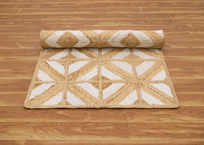 Kilim Area Rug 2x3 Flatweave Hand Braided Jute Offwhite Beige Design Handmade Boho Thick 0.27" Geometric Pattern Carpet Sisal Jute Rug Indoor Outdoor Use Rugs for Bedside, Kitchen, Yoga Mat - Colors A
