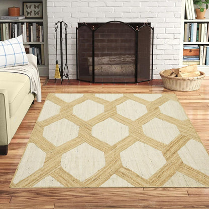 Kilim Area Rug 2x3 Flatweave Hand Braided Jute Offwhite Beige Design Handmade Boho Thick 0.27" Geometric Pattern Carpet Sisal Jute Rug Indoor Outdoor Use Rugs for Bedside, Kitchen, Yoga Mat - Colors A