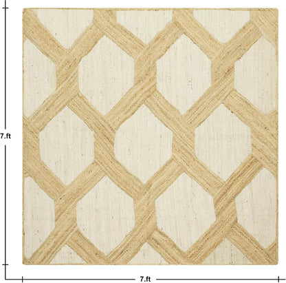 Kilim Area Rug 2x3 Flatweave Hand Braided Jute Offwhite Beige Design Handmade Boho Thick 0.27" Geometric Pattern Carpet Sisal Jute Rug Indoor Outdoor Use Rugs for Bedside, Kitchen, Yoga Mat - Colors A