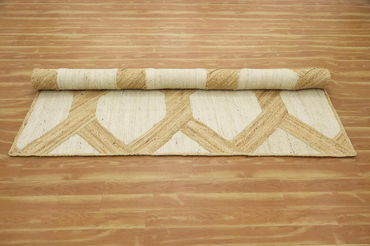Kilim Area Rug 2x3 Flatweave Hand Braided Jute Offwhite Beige Design Handmade Boho Thick 0.27" Geometric Pattern Carpet Sisal Jute Rug Indoor Outdoor Use Rugs for Bedside, Kitchen, Yoga Mat - Colors A