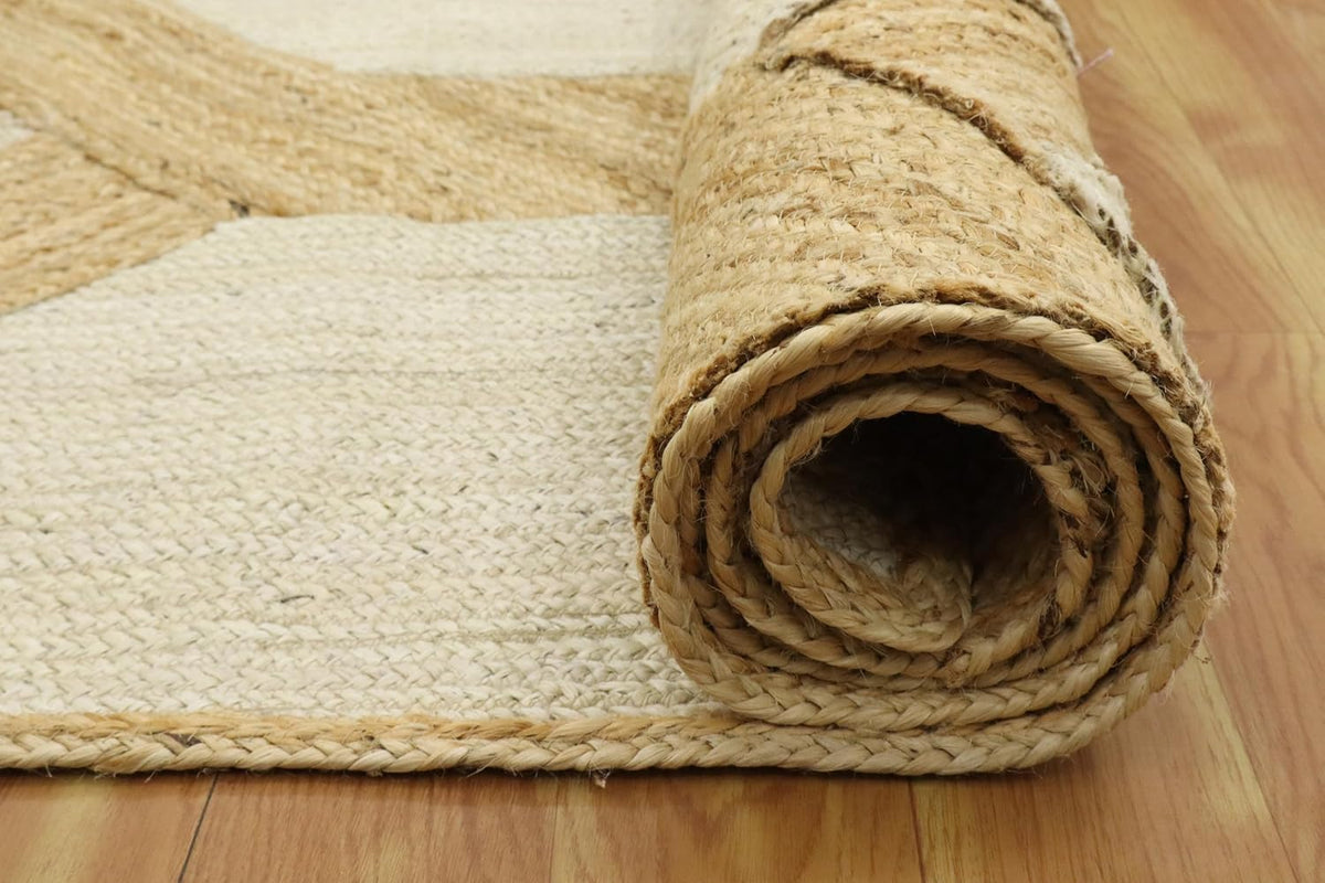 Kilim Area Rug 2x3 Flatweave Hand Braided Jute Offwhite Beige Design Handmade Boho Thick 0.27" Geometric Pattern Carpet Sisal Jute Rug Indoor Outdoor Use Rugs for Bedside, Kitchen, Yoga Mat - Colors A