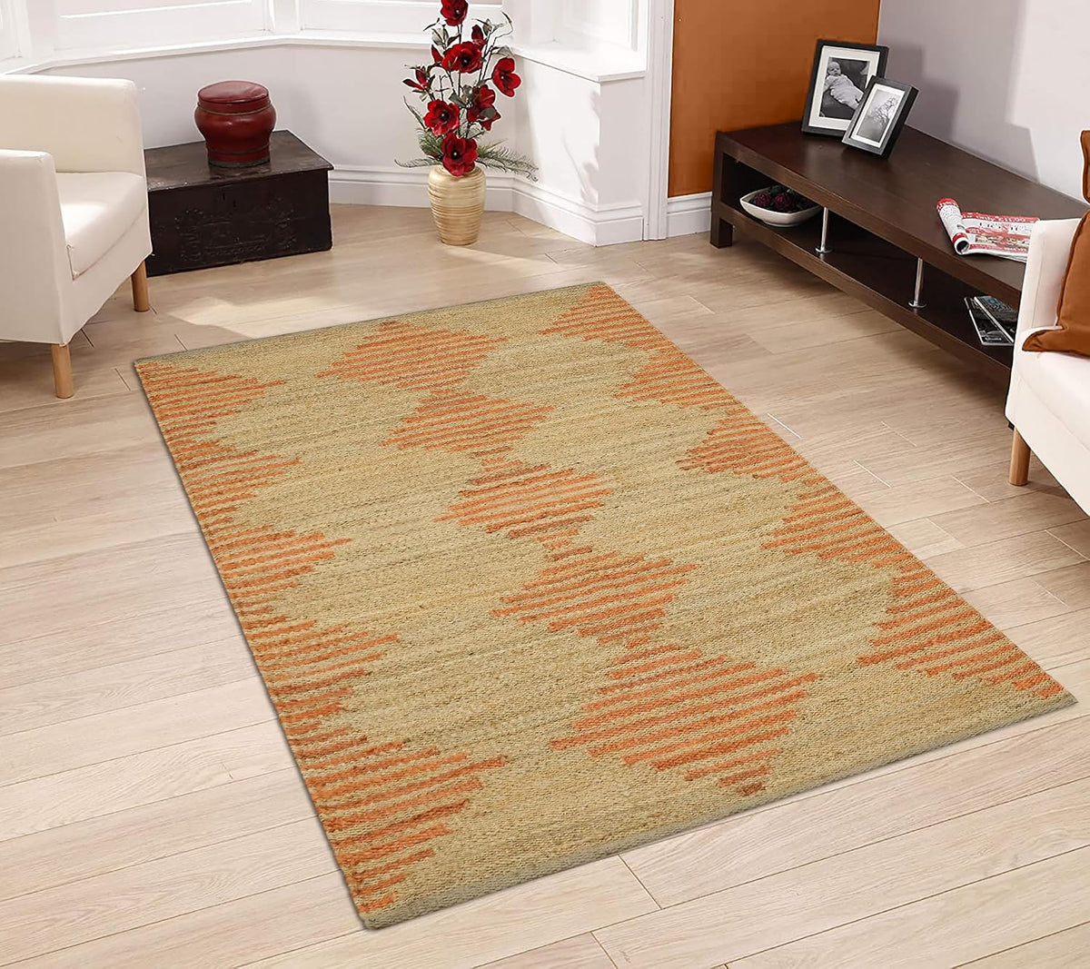 Kilim Area Rug 2x3 Flatweave Hand Braided Jute Offwhite Beige Design Handmade Boho Thick 0.27" Geometric Pattern Carpet Sisal Jute Rug Indoor Outdoor Use Rugs for Bedside, Kitchen, Yoga Mat - Colors A