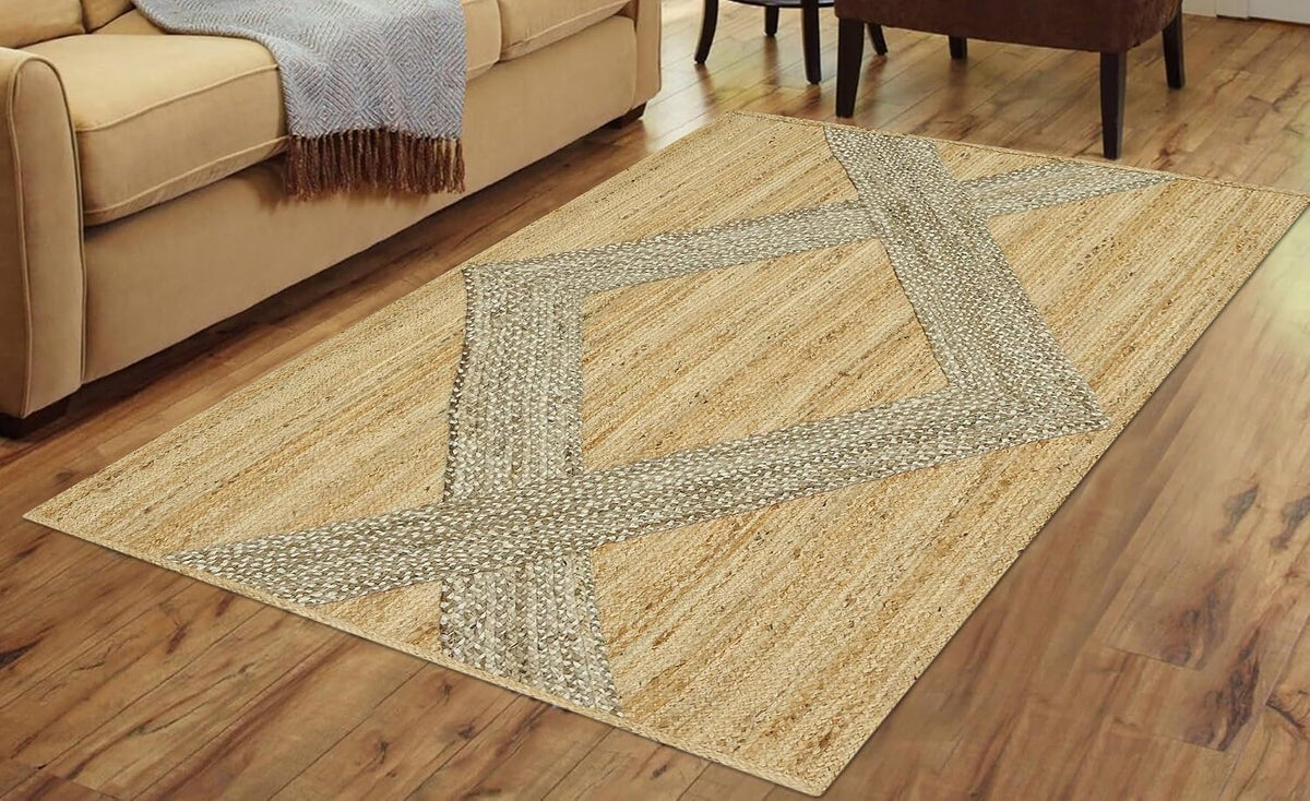 Kilim Area Rug 2x3 Flatweave Hand Braided Jute Offwhite Beige Design Handmade Boho Thick 0.27" Geometric Pattern Carpet Sisal Jute Rug Indoor Outdoor Use Rugs for Bedside, Kitchen, Yoga Mat - Colors A