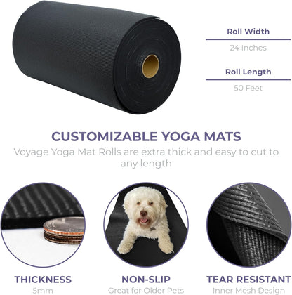 Voyage 5mm Thick Yoga Mat Roll, 50ft x 24in