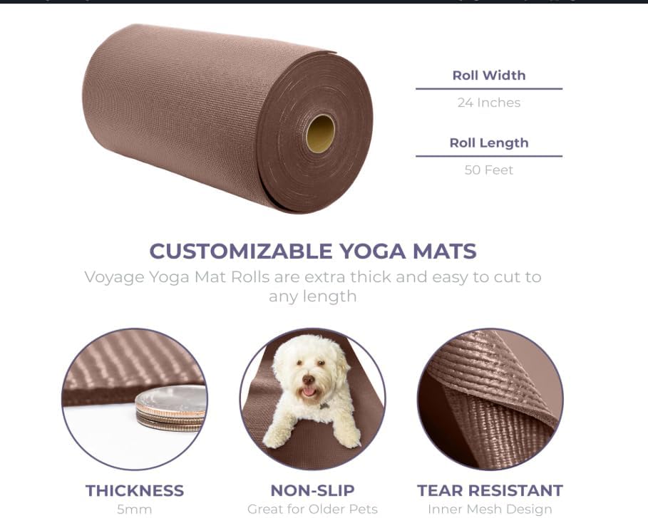 Voyage 5mm Thick Yoga Mat Roll, 50ft x 24in