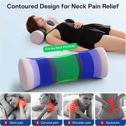 Neck Roll Pillow - Cooling Cover Round Neck Pillow for Sleeping - Memory Foam Cervical Support Pillow - Ergonomic Cylinder Pillows for Neck, Leg, Back, Yoga, Relaxing (Grey Blue)