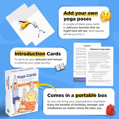 Yoga Cards – Beginner: Visual Study, Class Sequencing & Practice Guide with Essential Poses, Breathing Exercises & Meditation · Plastic Flash Cards Deck with Sanskrit