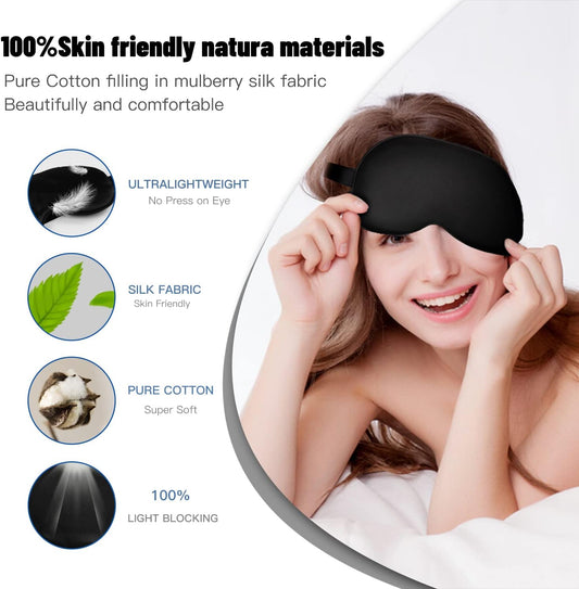 Silk Sleep Mask, Blackout Eye Mask for Sleeping with Adjustable Strap