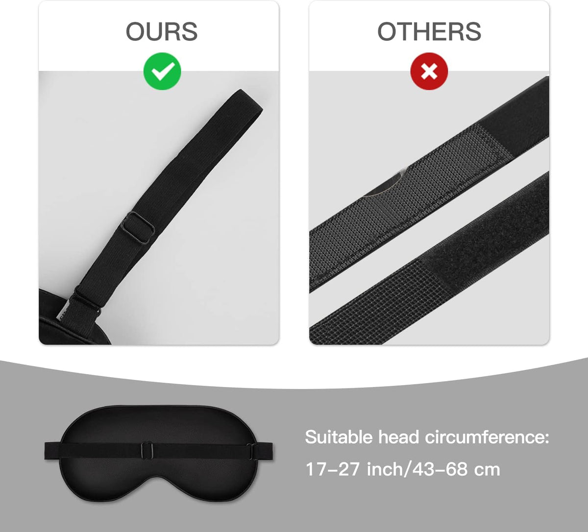 Silk Sleep Mask, Blackout Eye Mask for Sleeping with Adjustable Strap
