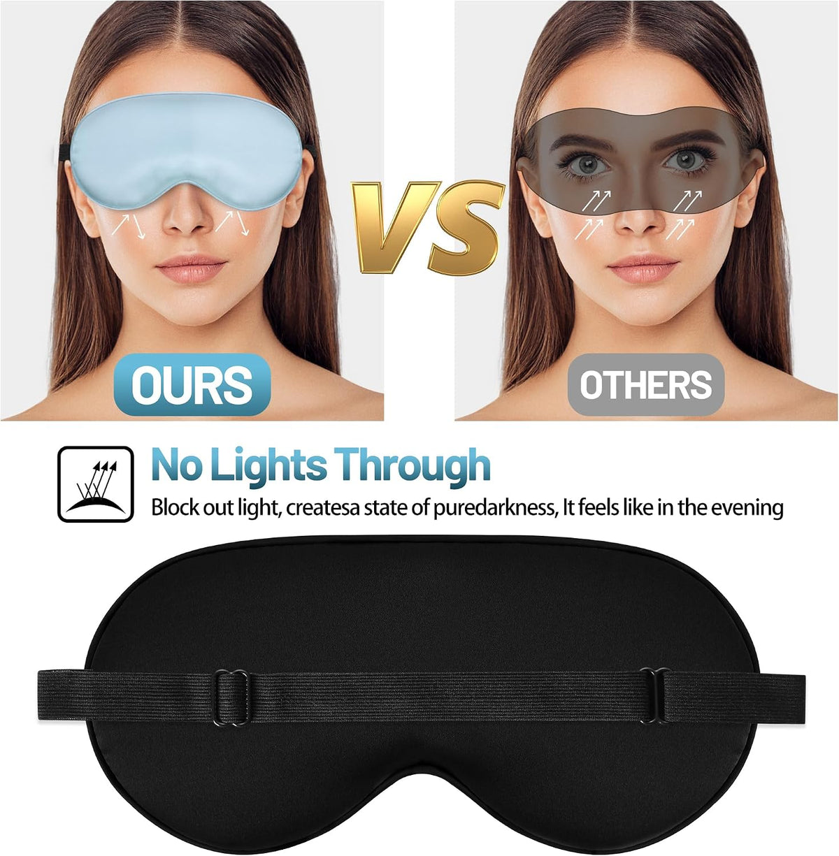 Silk Sleep Mask, Blackout Eye Mask for Sleeping with Adjustable Strap