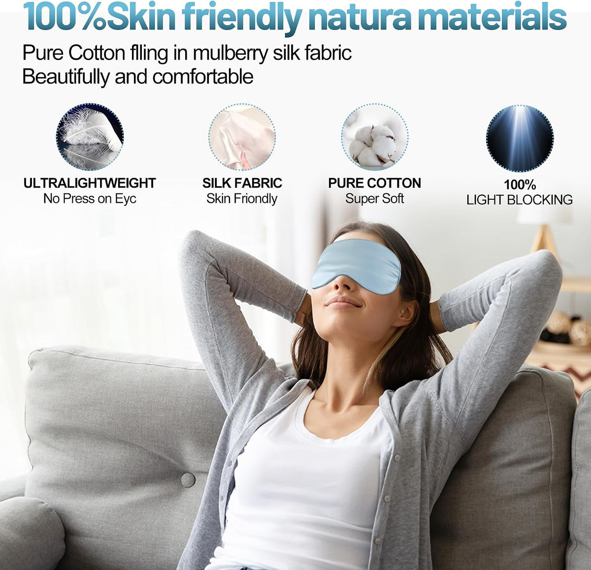 Silk Sleep Mask, Blackout Eye Mask for Sleeping with Adjustable Strap