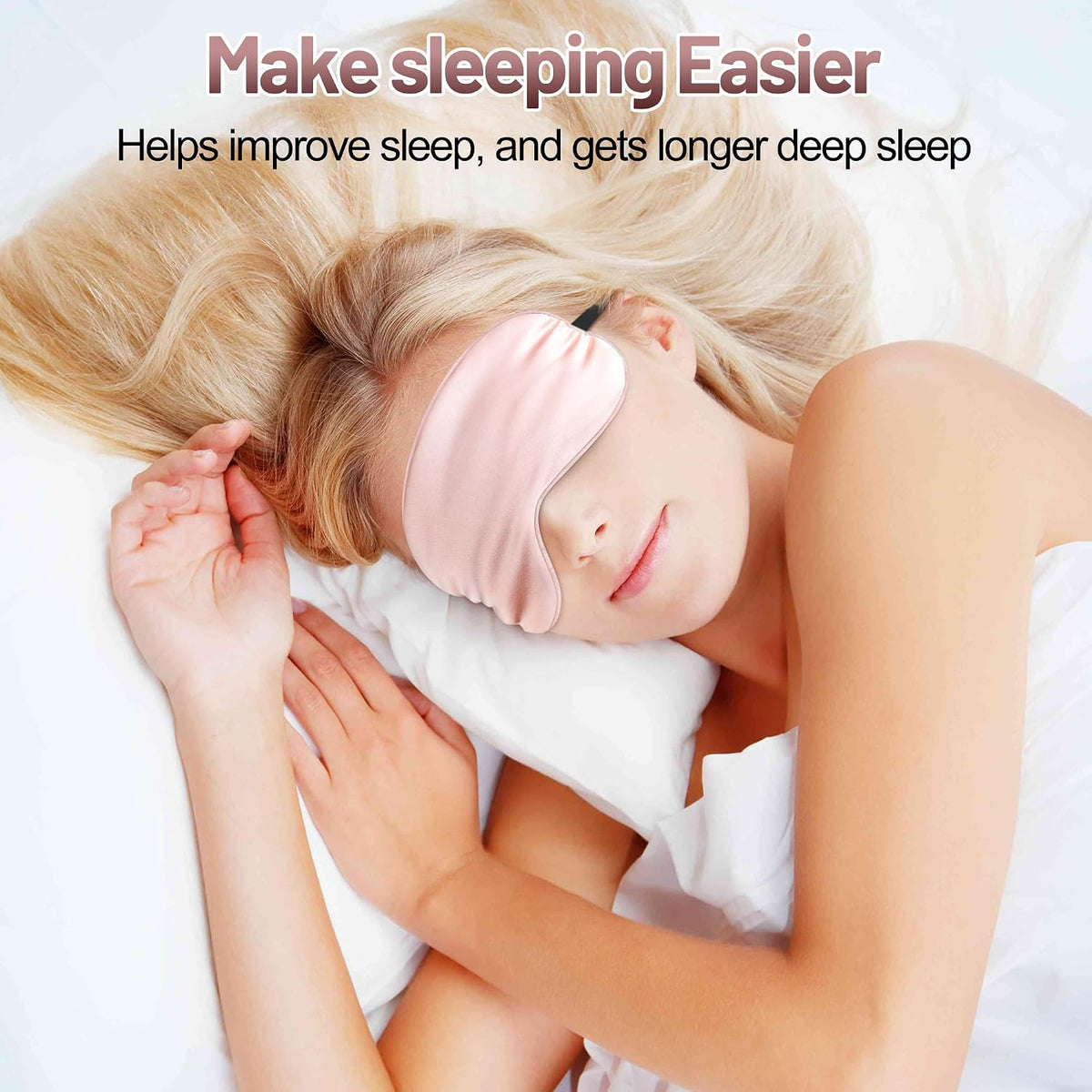 Silk Sleep Mask, Blackout Eye Mask for Sleeping with Adjustable Strap