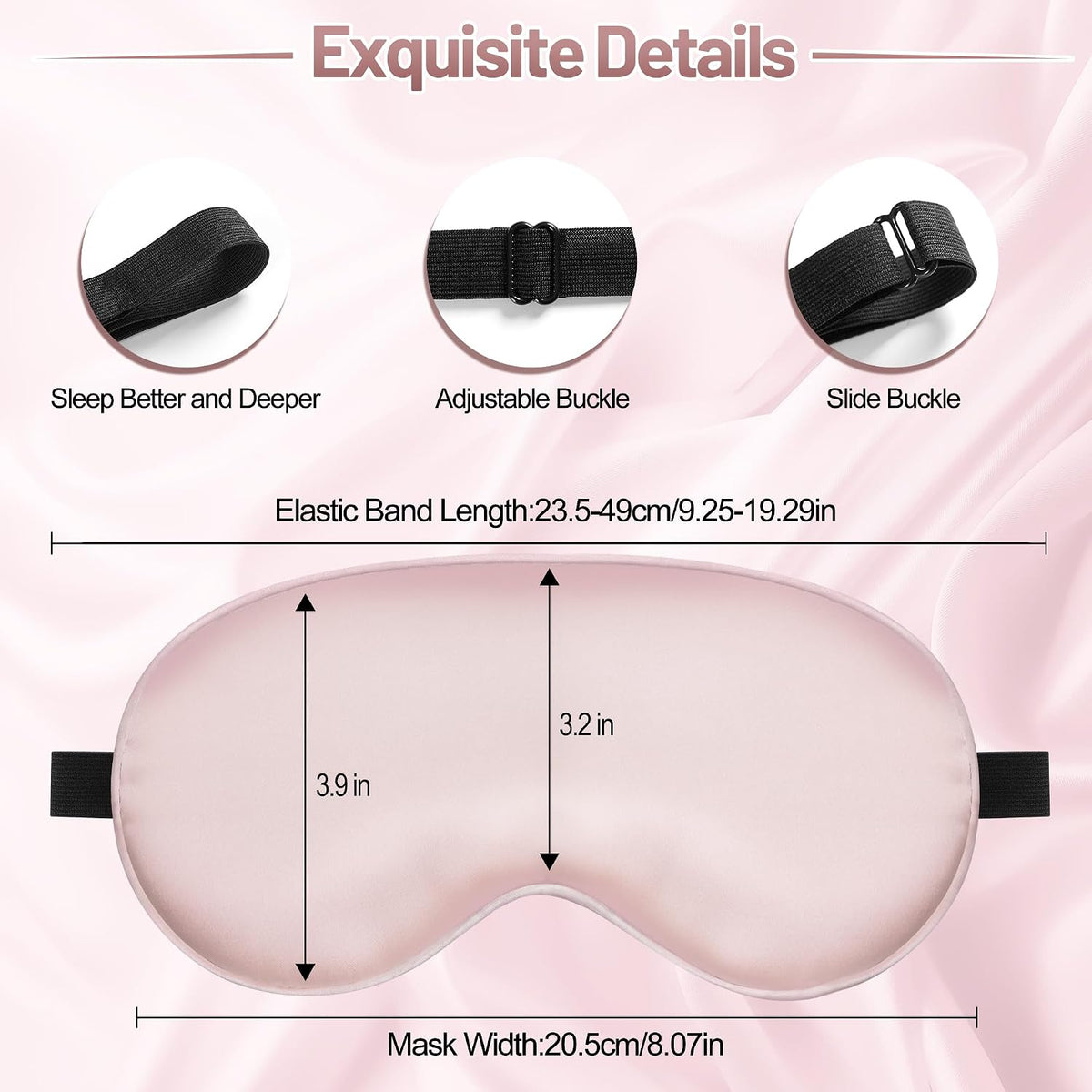 Silk Sleep Mask, Blackout Eye Mask for Sleeping with Adjustable Strap