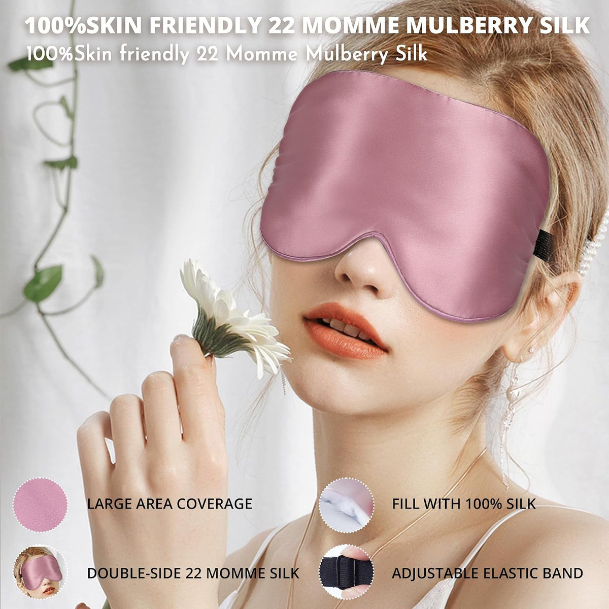 Silk Sleep Mask, Blackout Eye Mask for Sleeping with Adjustable Strap
