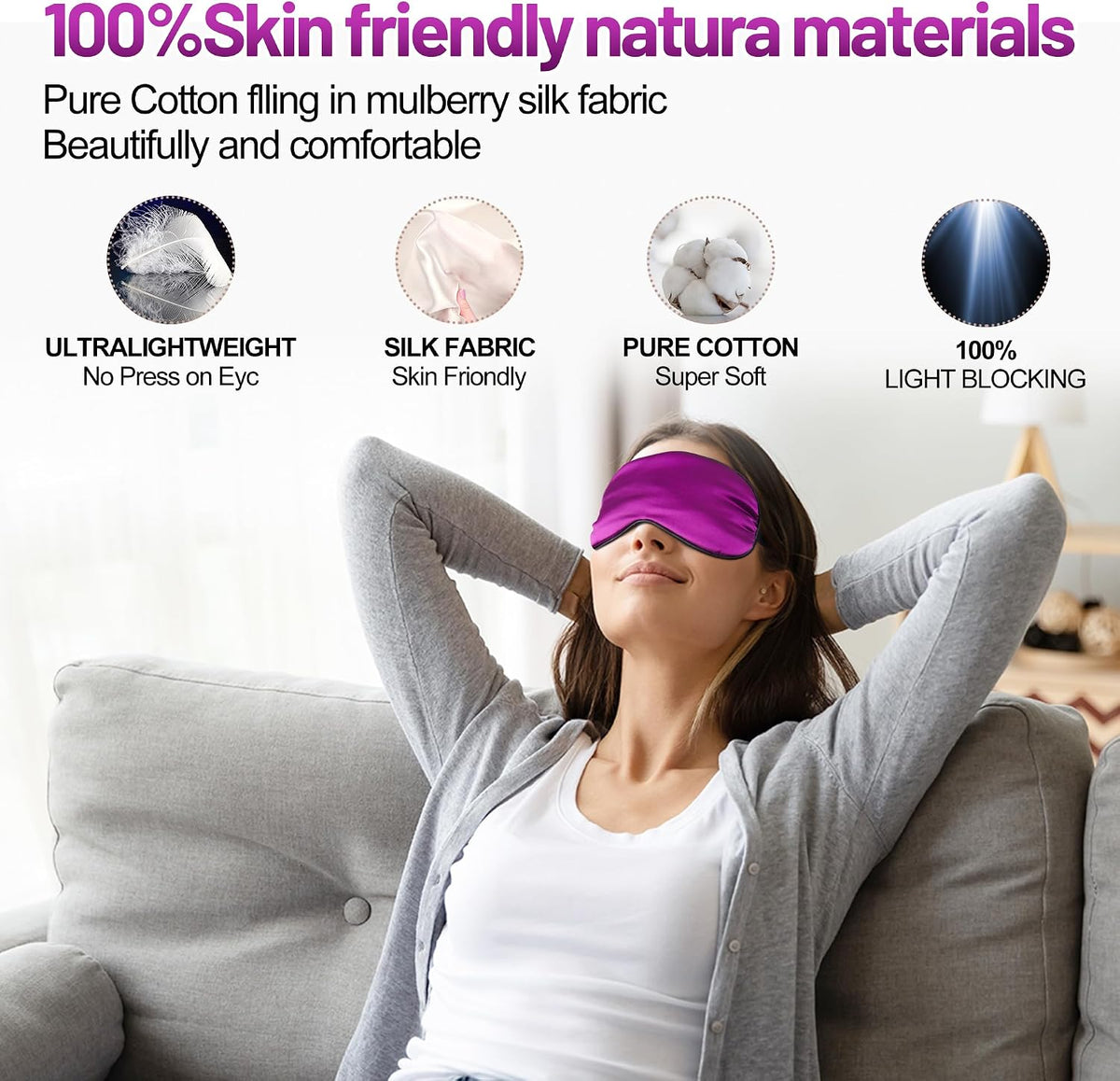 Silk Sleep Mask, Blackout Eye Mask for Sleeping with Adjustable Strap