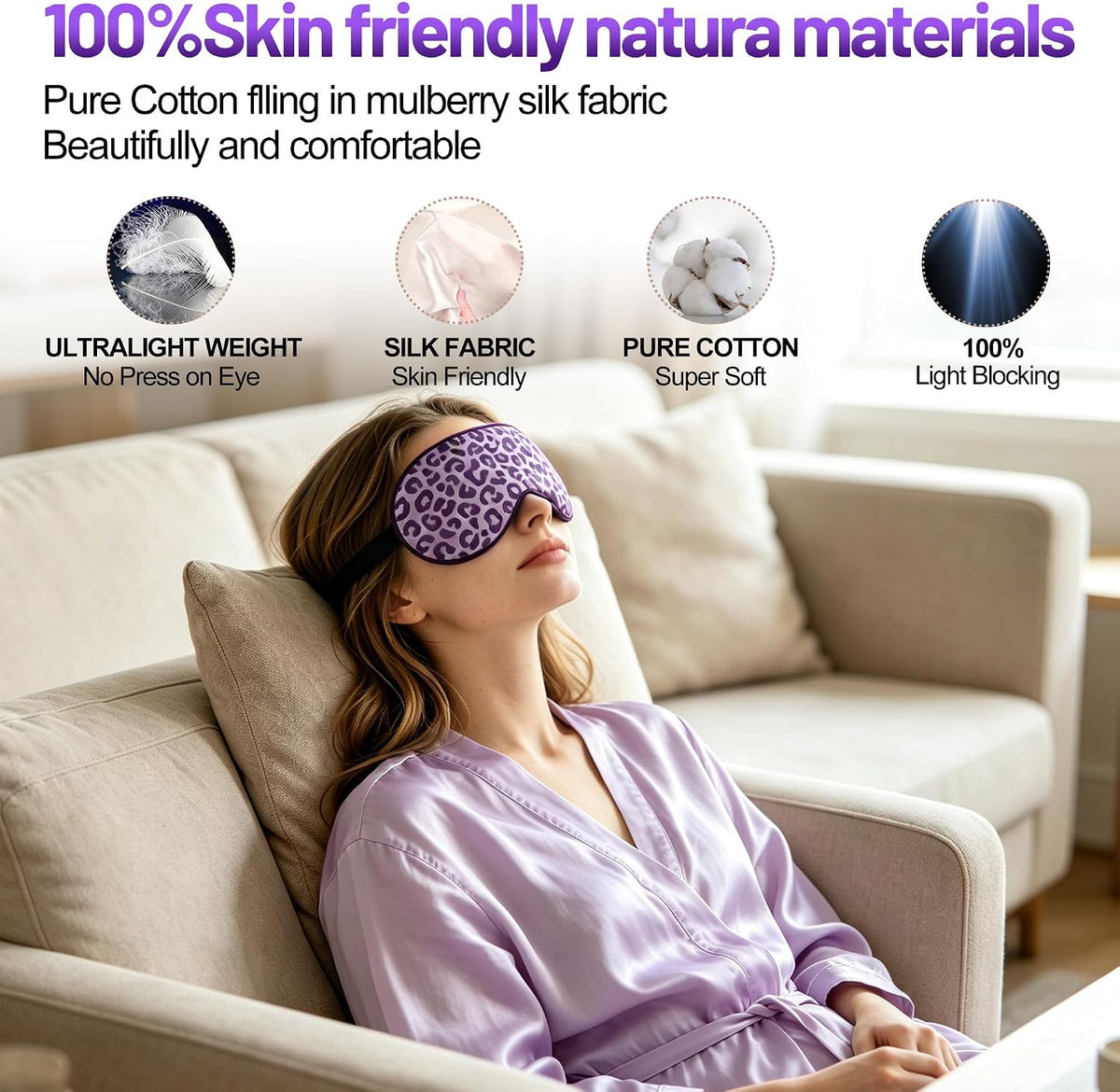 Silk Sleep Mask, Blackout Eye Mask for Sleeping with Adjustable Strap