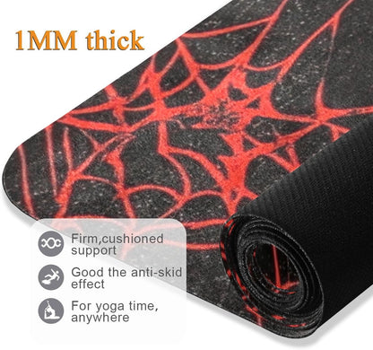 Red and Black Halloween Spider Web printed natural yoga mat Thick 1 mm for outdoor non slip, with Yoga bag cover tapete para ejercicio 71x26 inches