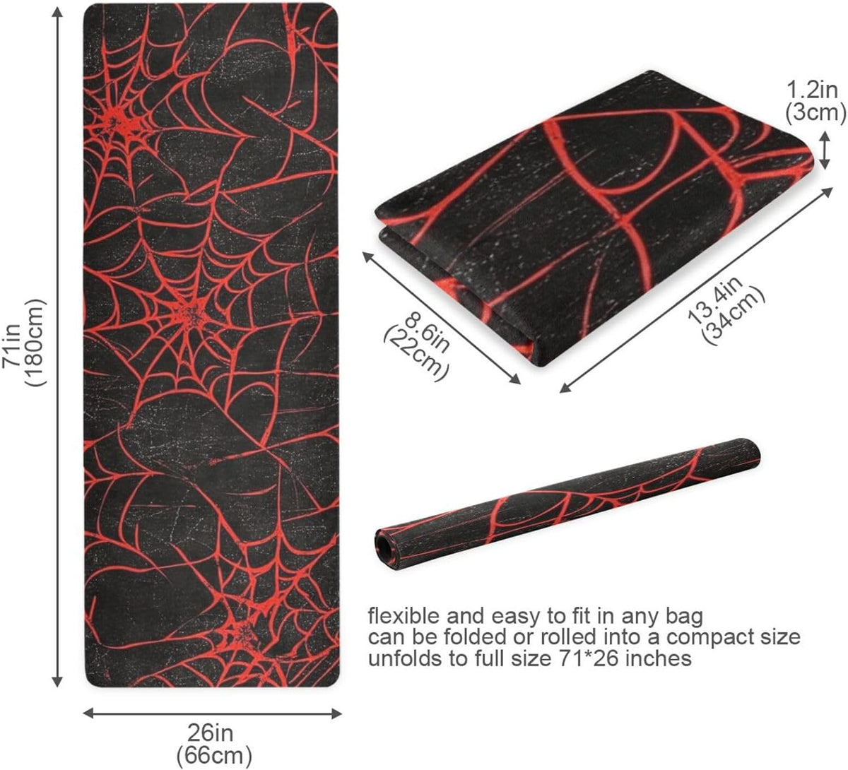Red and Black Halloween Spider Web printed natural yoga mat Thick 1 mm for outdoor non slip, with Yoga bag cover tapete para ejercicio 71x26 inches