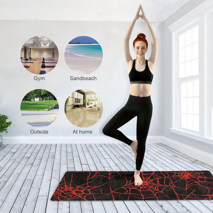 Red and Black Halloween Spider Web printed natural yoga mat Thick 1 mm for outdoor non slip, with Yoga bag cover tapete para ejercicio 71x26 inches