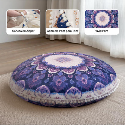Meditation Cushion 32 Inch Round, Large Floor Pillow Seating for Adults, Bohemian Mandala Yoga Cushion, Extra Thick Memory Foam Removable Washable Cover, Ideal Gift & Holiday Decor, Blue