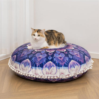 Meditation Cushion 32 Inch Round, Large Floor Pillow Seating for Adults, Bohemian Mandala Yoga Cushion, Extra Thick Memory Foam Removable Washable Cover, Ideal Gift & Holiday Decor, Blue