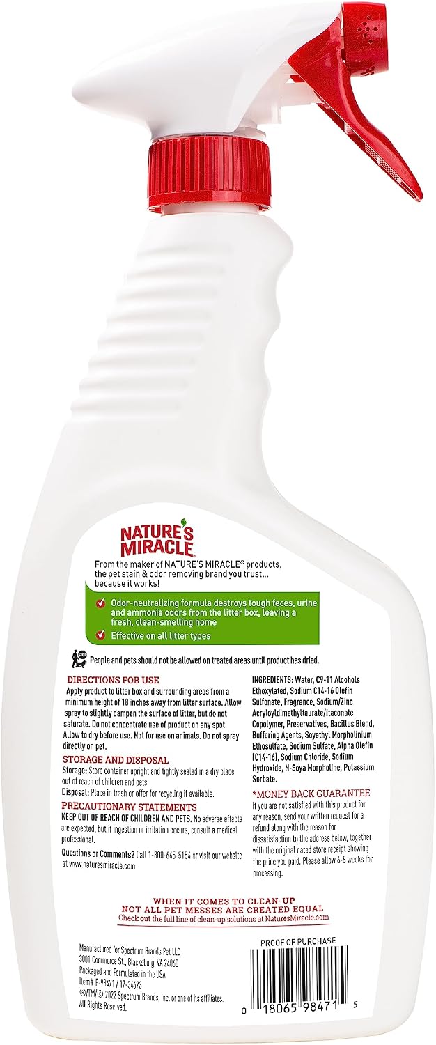 Litter Box Odor Destroyer, 24 Ounces, Eliminates Feces, Urine and Ammonia Odors from Cat Litter Box
