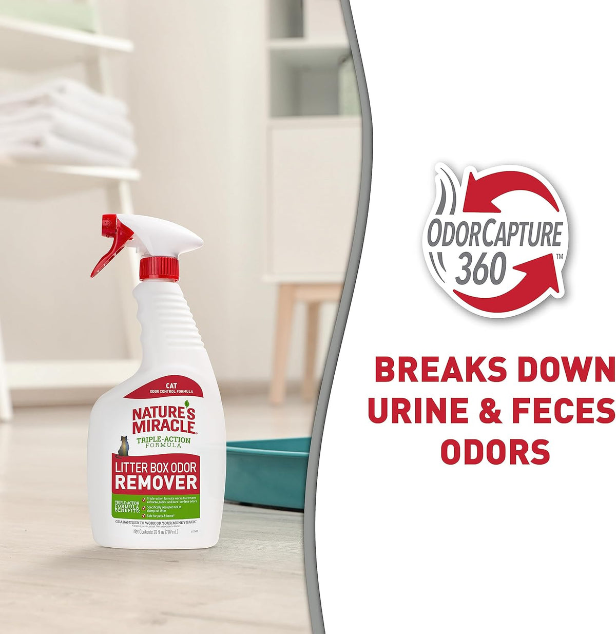Litter Box Odor Destroyer, 24 Ounces, Eliminates Feces, Urine and Ammonia Odors from Cat Litter Box