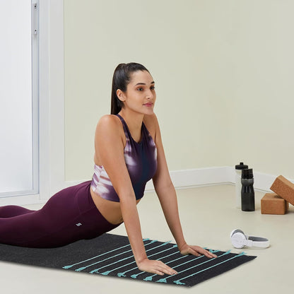 Indian Handmade 100% Organic Cotton Yoga Mat, Hand Woven Rug, Thick Yoga Mat For Everyday Fitness at Home Comfortable Foldable Long Mat 72 x 24 Inches, Balck & Turquoise