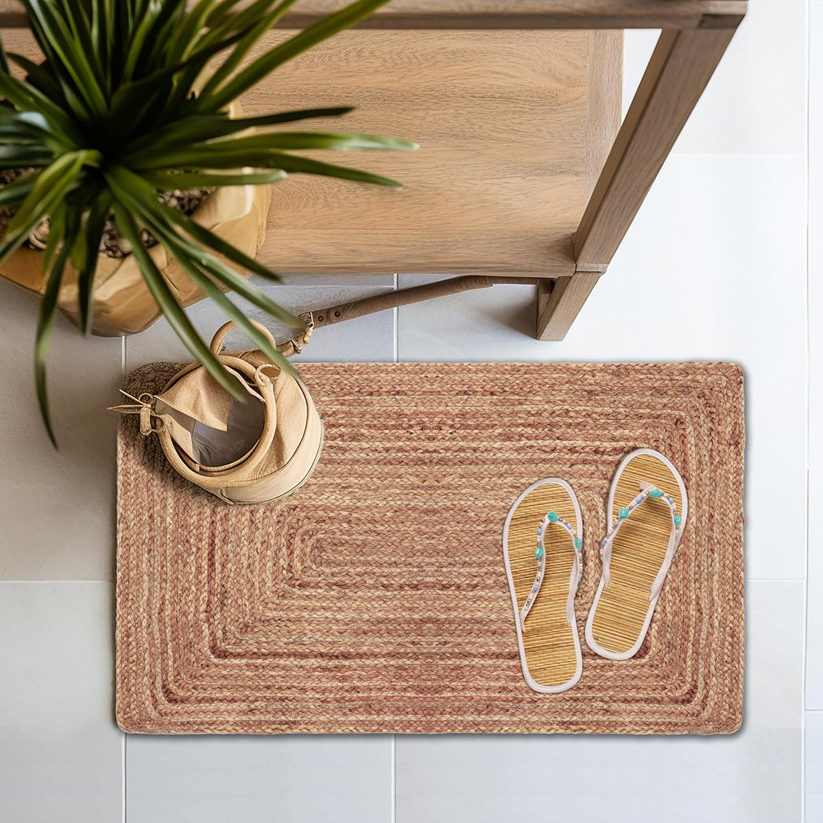 Jute Rug - Braided Handwoven 100% Jute Door Mat - 22x34 inches