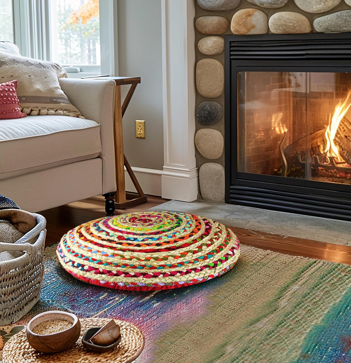 Jute Rug - Braided Handwoven 100% Jute Door Mat - 22x34 inches