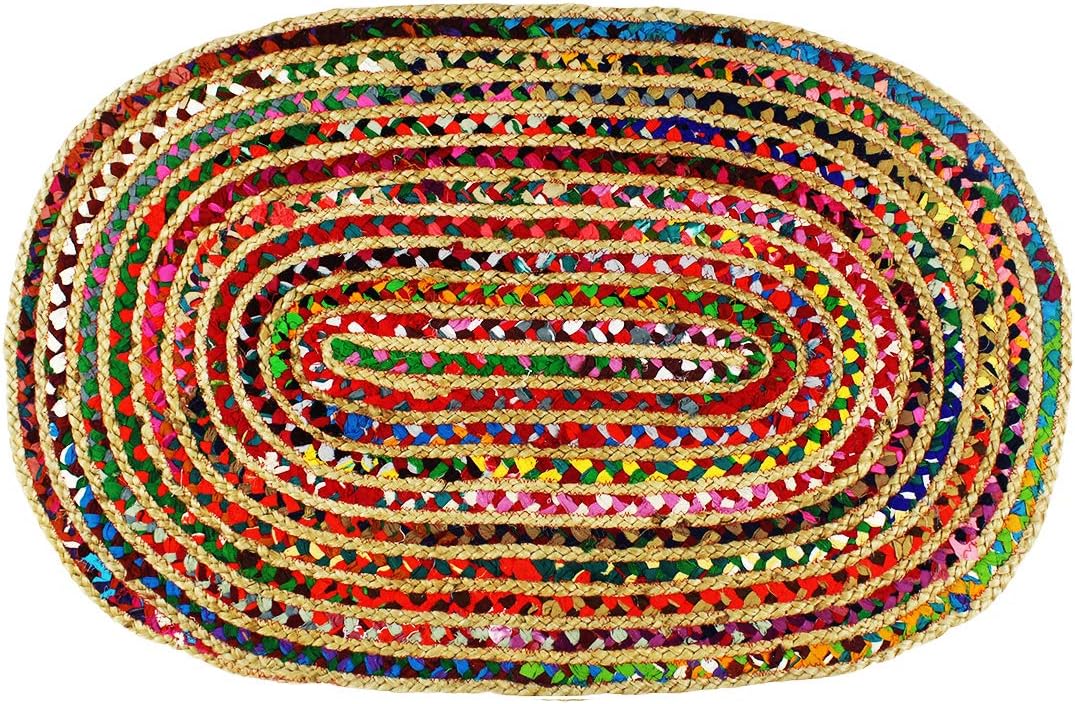 Jute Rug - Braided Handwoven 100% Jute Door Mat - 22x34 inches