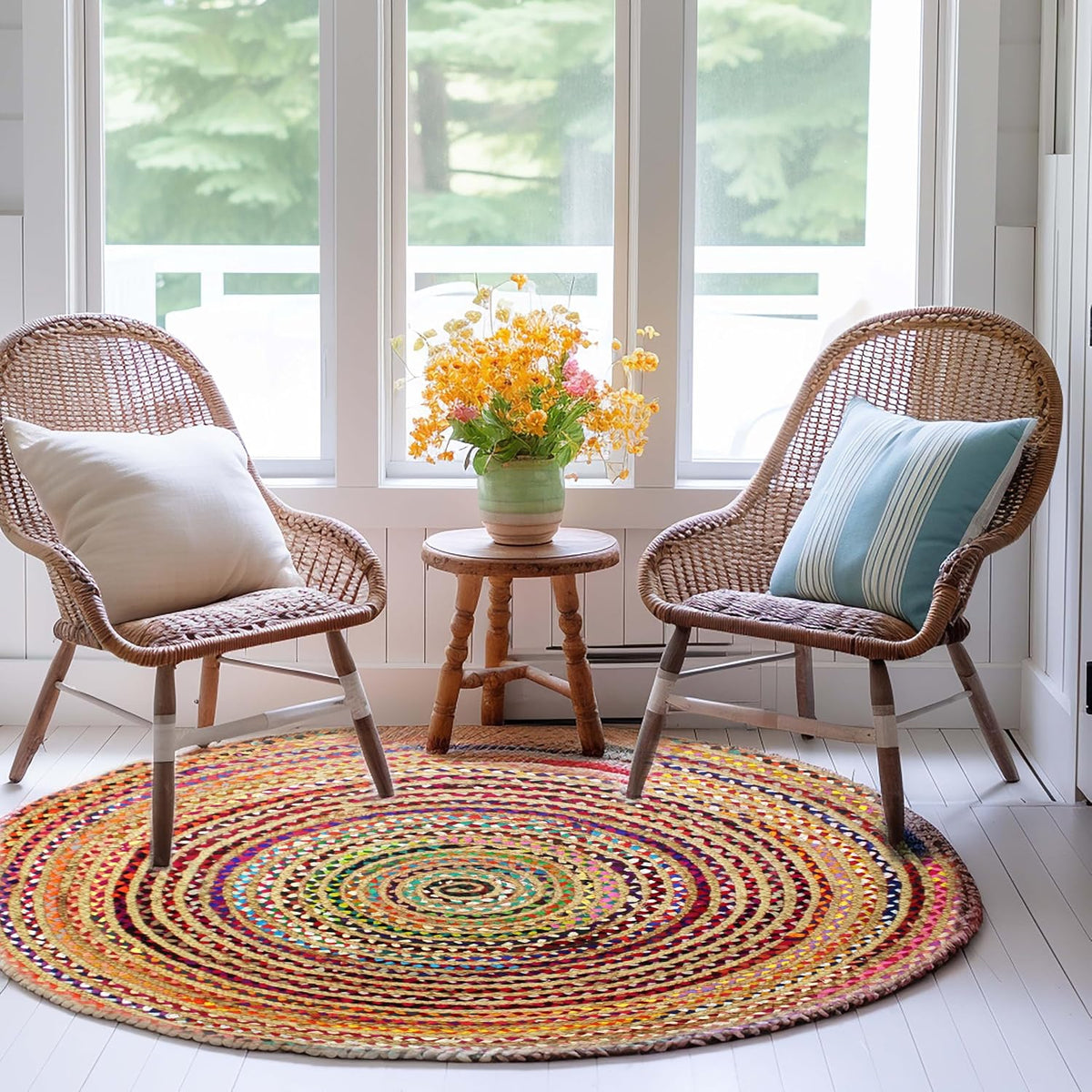 Jute Rug - Braided Handwoven 100% Jute Door Mat - 22x34 inches