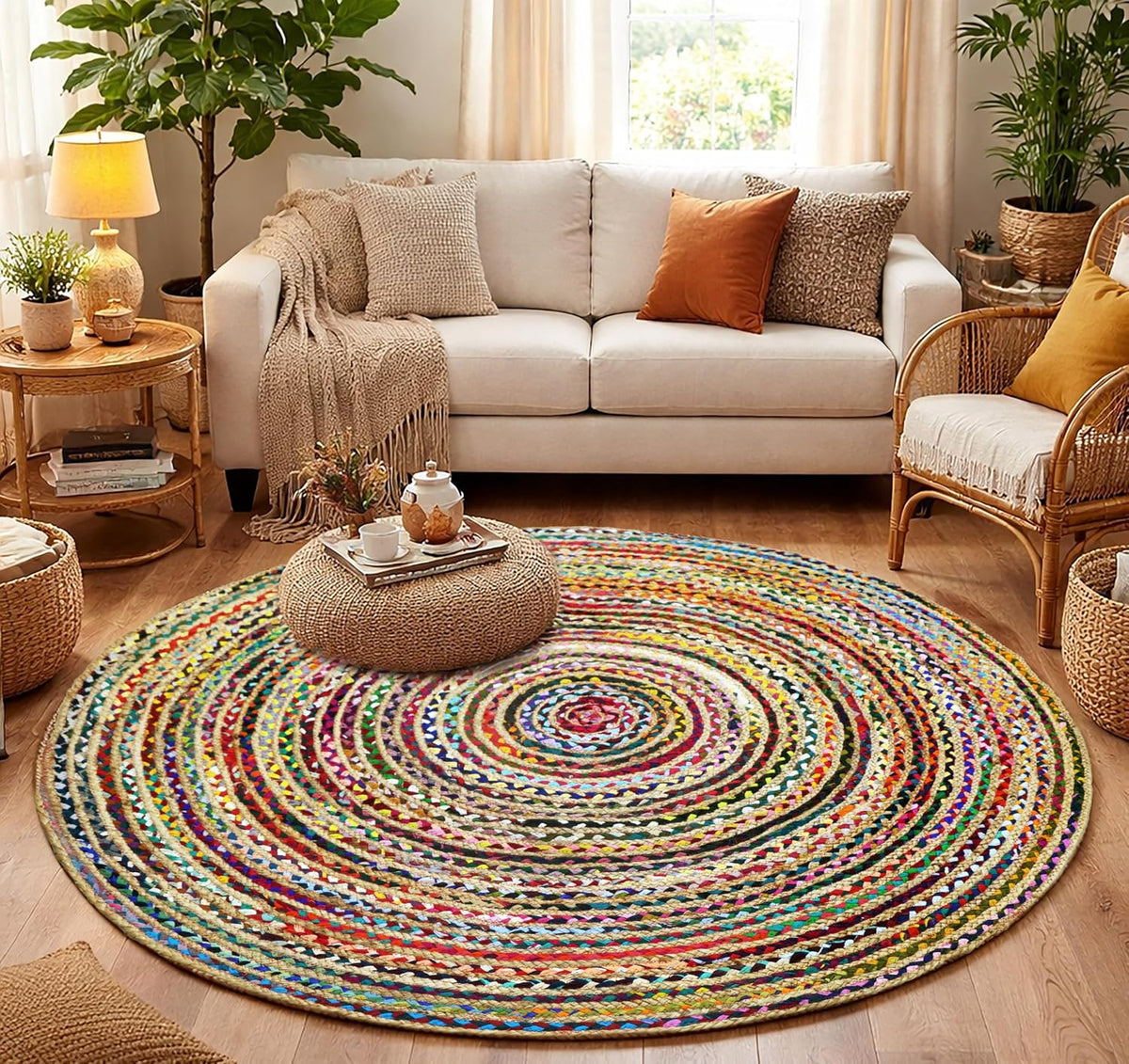Jute Rug - Braided Handwoven 100% Jute Door Mat - 22x34 inches