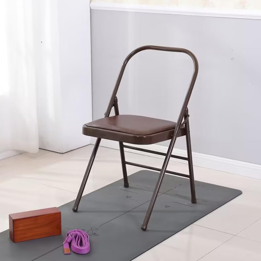 Iyengar Yoga Chair,Backless Yoga Chair,Yoga Auxiliary Foldable Chair Yoga Equipment Metal Folding Chair Balance Handstand Foldable Design,high Load-Bearing Capacity,Brown-41 * 41 * 83cm