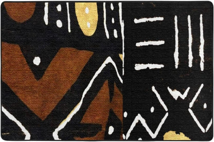 Contemporary African Mud Cloth Print 5 Super Soft Flannel Area Rug - Multi-Use Floor Mat for Bedroom, Yoga Corner & Play Spaces