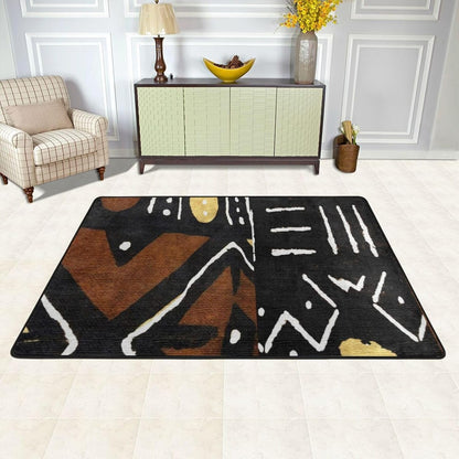 Contemporary African Mud Cloth Print 5 Super Soft Flannel Area Rug - Multi-Use Floor Mat for Bedroom, Yoga Corner & Play Spaces