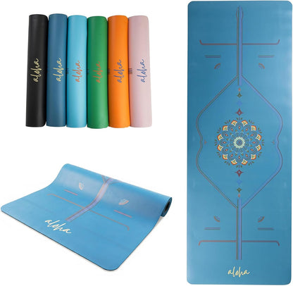 Bliss Premium Yoga Mat - 72" x 27" x 4.5mm Natural Rubber - Non-Slip with Alignment Lines - Sweat-Resistant, Thick Cushioned, Carrying Strap Included - for Yoga, Pilates, Hot Yoga & Fitness