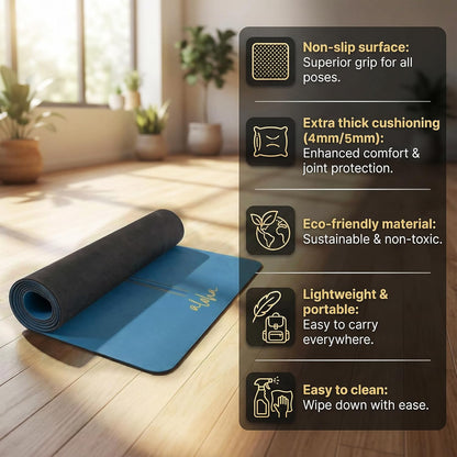 Bliss Premium Yoga Mat - 72" x 27" x 4.5mm Natural Rubber - Non-Slip with Alignment Lines - Sweat-Resistant, Thick Cushioned, Carrying Strap Included - for Yoga, Pilates, Hot Yoga & Fitness