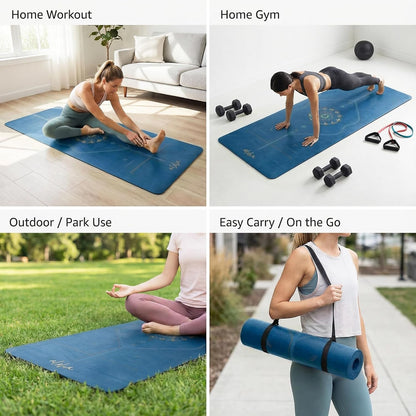 Bliss Premium Yoga Mat - 72" x 27" x 4.5mm Natural Rubber - Non-Slip with Alignment Lines - Sweat-Resistant, Thick Cushioned, Carrying Strap Included - for Yoga, Pilates, Hot Yoga & Fitness