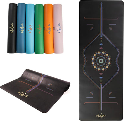 Bliss Premium Yoga Mat - 72" x 27" x 4.5mm Natural Rubber - Non-Slip with Alignment Lines - Sweat-Resistant, Thick Cushioned, Carrying Strap Included - for Yoga, Pilates, Hot Yoga & Fitness