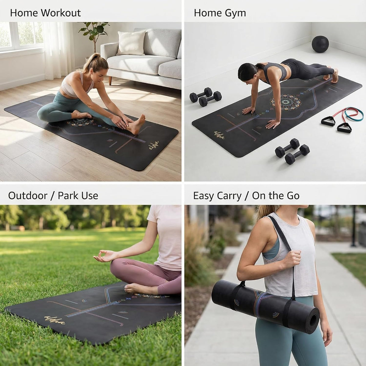 Bliss Premium Yoga Mat - 72" x 27" x 4.5mm Natural Rubber - Non-Slip with Alignment Lines - Sweat-Resistant, Thick Cushioned, Carrying Strap Included - for Yoga, Pilates, Hot Yoga & Fitness