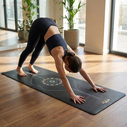 Bliss Premium Yoga Mat - 72" x 27" x 4.5mm Natural Rubber - Non-Slip with Alignment Lines - Sweat-Resistant, Thick Cushioned, Carrying Strap Included - for Yoga, Pilates, Hot Yoga & Fitness