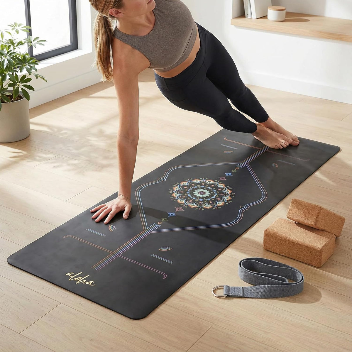 Bliss Premium Yoga Mat - 72" x 27" x 4.5mm Natural Rubber - Non-Slip with Alignment Lines - Sweat-Resistant, Thick Cushioned, Carrying Strap Included - for Yoga, Pilates, Hot Yoga & Fitness