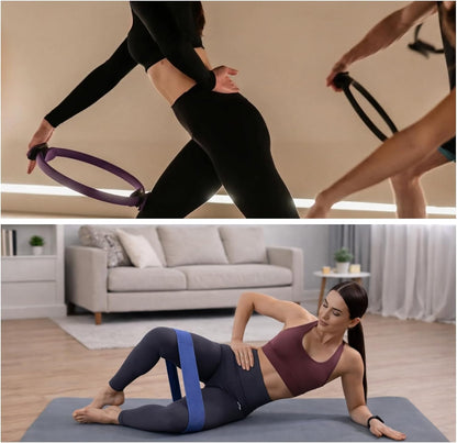 Pilates Ring Circle Set - Workout at Home Workout Equipment Women - Booty Bands Stretching Equipment Pilates Mini Exercise Ball for Legs Arms and Thighs