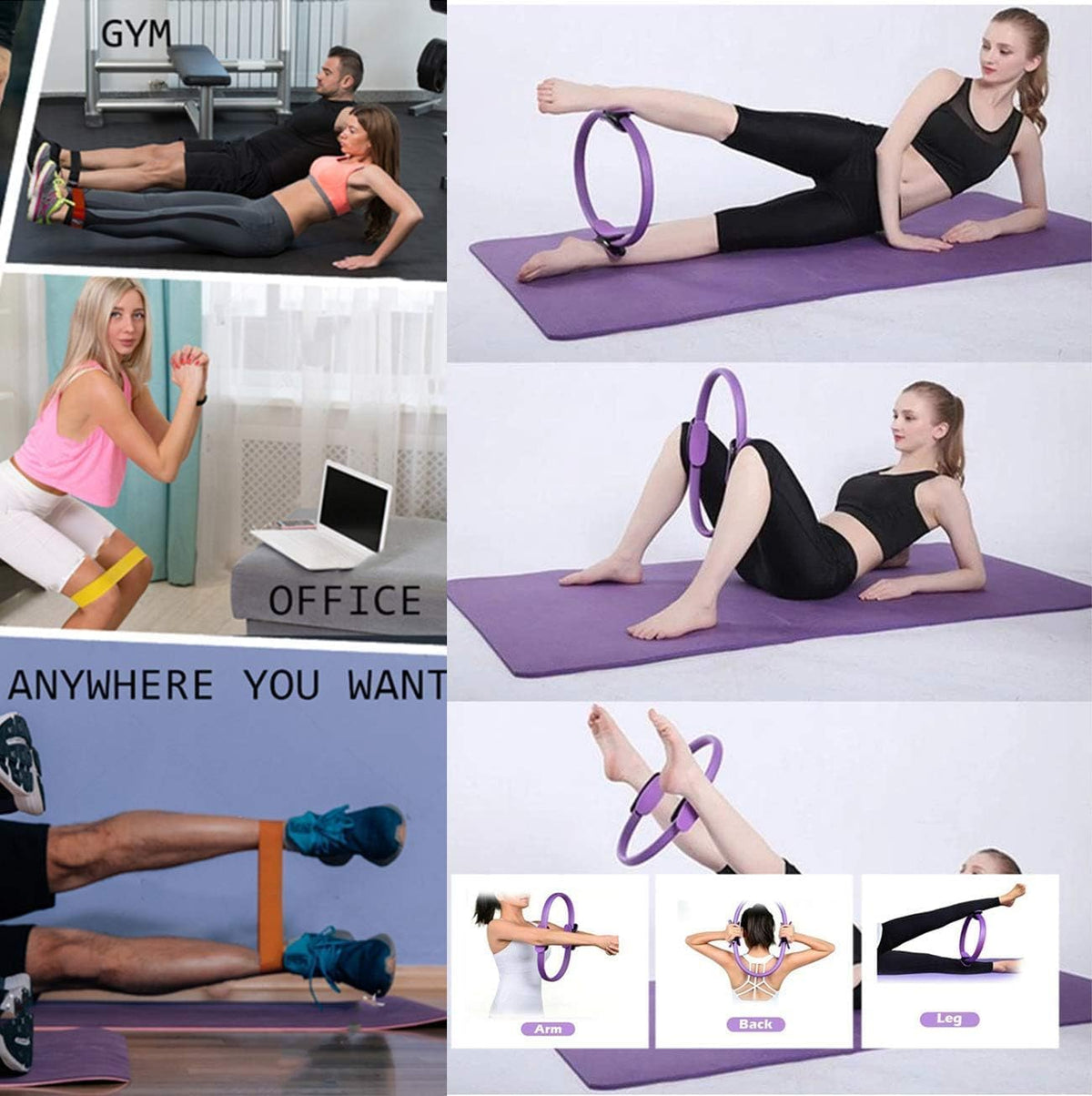 Pilates Ring Circle Set - Workout at Home Workout Equipment Women - Booty Bands Stretching Equipment Pilates Mini Exercise Ball for Legs Arms and Thighs