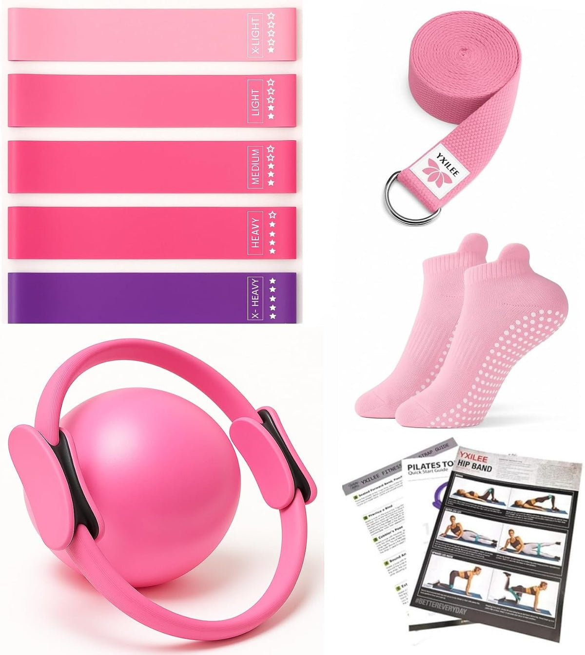 Pilates Ring Circle Set - Workout at Home Workout Equipment Women - Booty Bands Stretching Equipment Pilates Mini Exercise Ball for Legs Arms and Thighs
